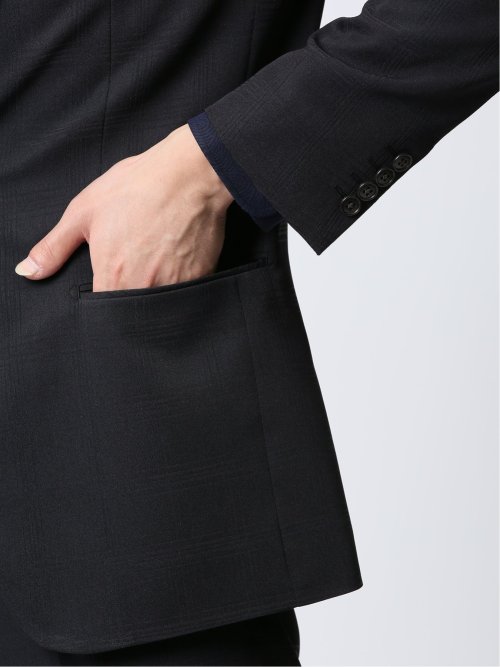 ストレッチウォッシャブル スリムフィット 2ボタン2ピーススーツ チェック黒