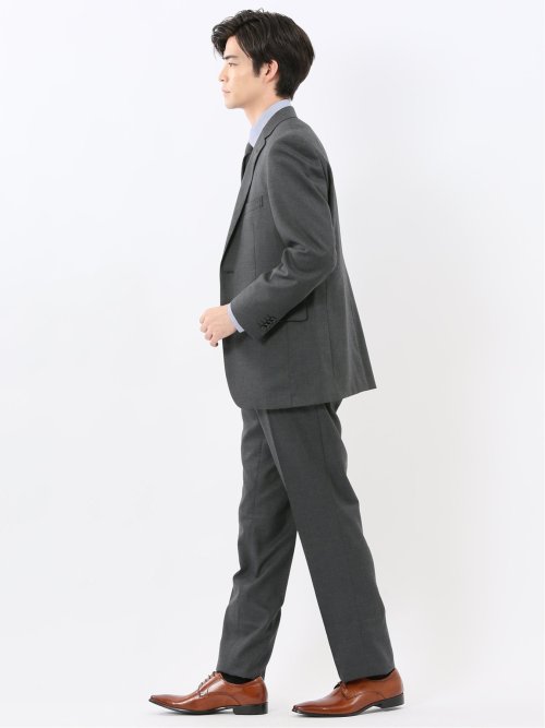 ウール調 ストレッチウォッシャブル レギュラーフィット 2ボタン2ピーススーツ 組織グレー