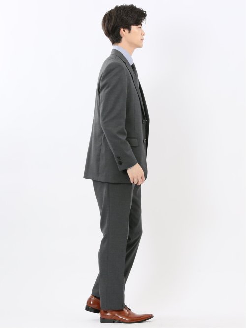 ウール調 ストレッチウォッシャブル レギュラーフィット 2ボタン2ピーススーツ 組織グレー