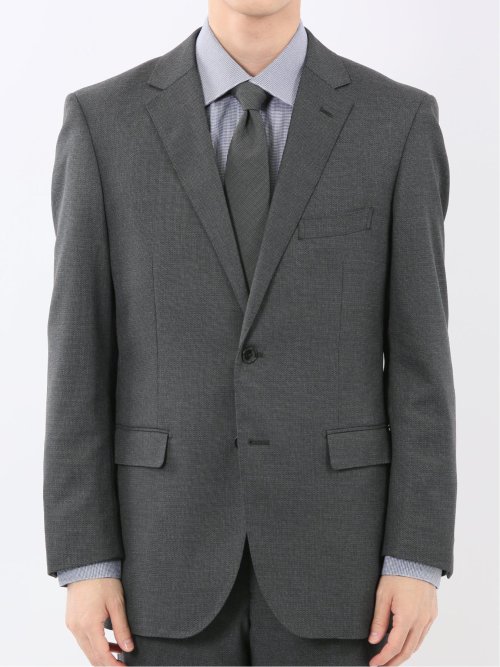 ウール調 ストレッチウォッシャブル レギュラーフィット 2ボタン2ピーススーツ 組織グレー