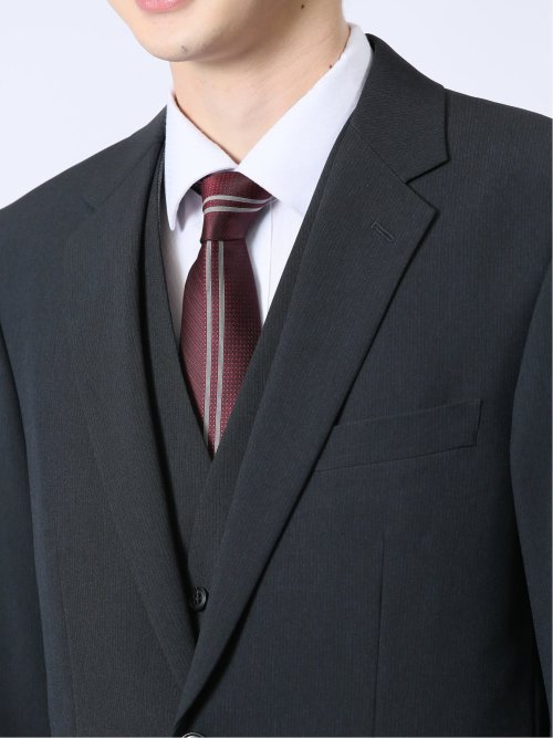 ストレッチウォッシャブル レギュラーフィット 2ボタン3ピーススーツ シャドーストライプ黒