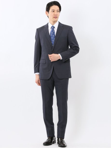 ストレッチウォッシャブル レギュラーフィット 2ボタン2ピーススーツ シャドーストライプ紺