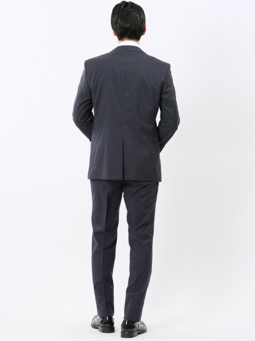 ストレッチウォッシャブル レギュラーフィット 2ボタン2ピーススーツ シャドーストライプ紺