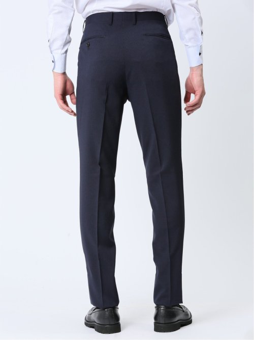 ストレッチウォッシャブル スリムフィット 2ボタン2パンツスーツ ストライプ紺