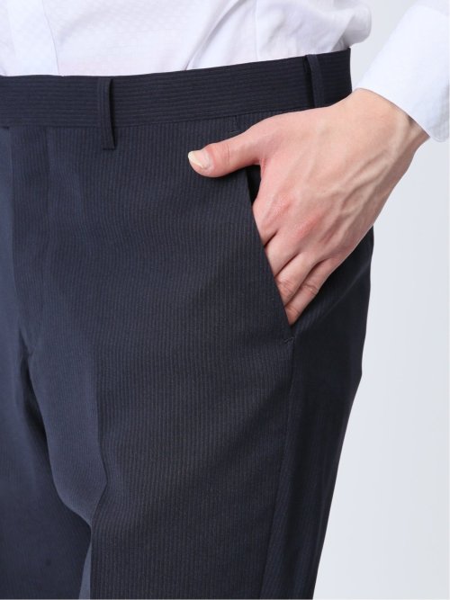 ストレッチウォッシャブル スリムフィット 2ボタン2パンツスーツ ストライプ紺