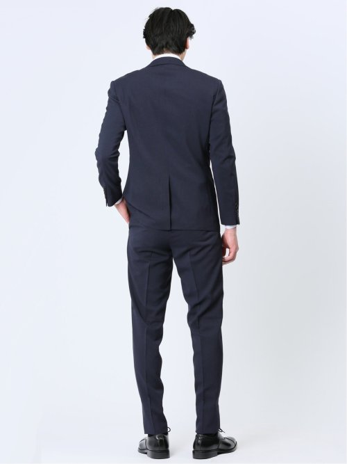 ストレッチウォッシャブル スリムフィット 2ボタン2パンツスーツ ストライプ紺