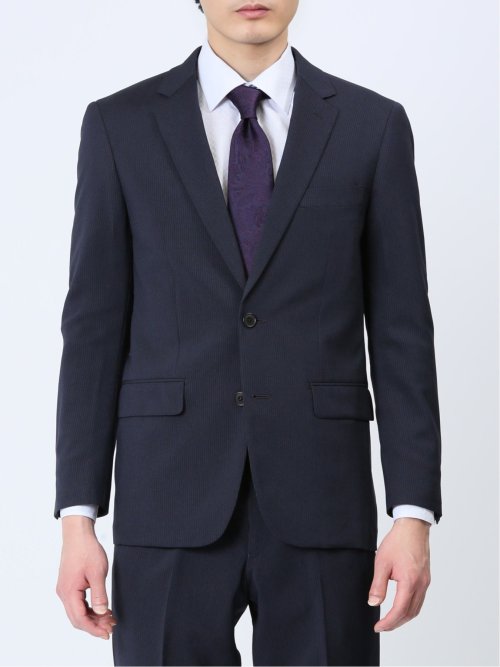 ストレッチウォッシャブル スリムフィット 2ボタン2パンツスーツ ストライプ紺
