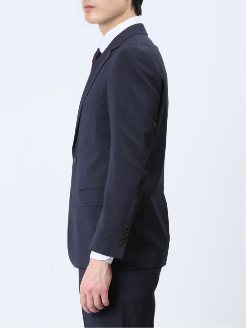 ストレッチウォッシャブル スリムフィット 2ボタン2パンツスーツ ストライプ紺