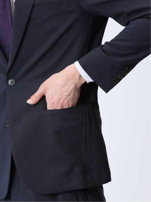 ストレッチウォッシャブル スリムフィット 2ボタン2パンツスーツ ストライプ紺