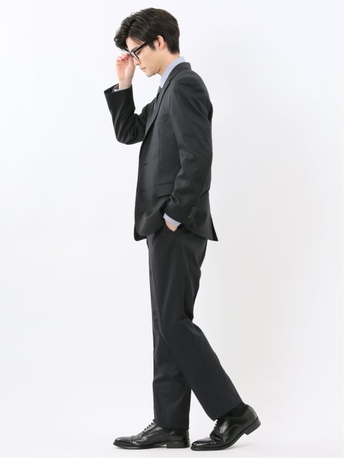 ウール調 ストレッチウォッシャブル レギュラーフィット 2ボタン2ピーススーツ ツイル黒