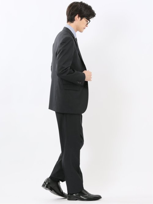 ウール調 ストレッチウォッシャブル レギュラーフィット 2ボタン2ピーススーツ ツイル黒