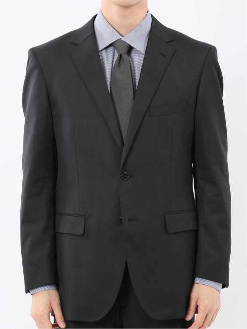 ウール調 ストレッチウォッシャブル レギュラーフィット 2ボタン2ピーススーツ ツイル黒