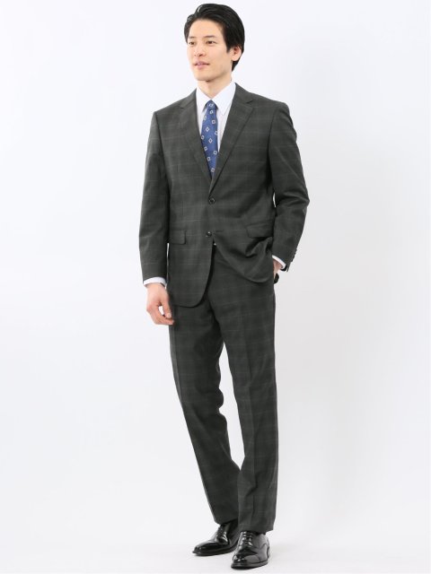ストレッチウォッシャブル レギュラーフィット 2ボタン2ピーススーツ チェックグレー