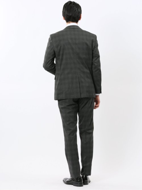 ストレッチウォッシャブル レギュラーフィット 2ボタン2ピーススーツ チェックグレー