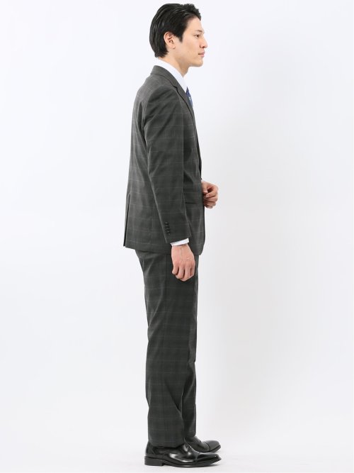 ストレッチウォッシャブル レギュラーフィット 2ボタン2ピーススーツ チェックグレー