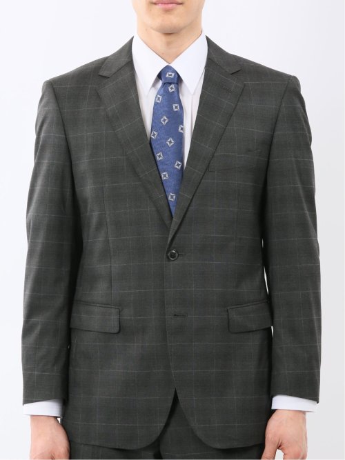 ストレッチウォッシャブル レギュラーフィット 2ボタン2ピーススーツ チェックグレー