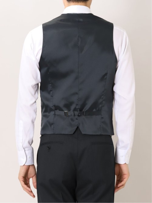 ウール混 スリムフィット 2ボタン3ピーススーツ 杢ヘリンボン紺