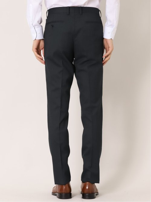 ウール混 スリムフィット 2ボタン3ピーススーツ 杢ヘリンボン紺