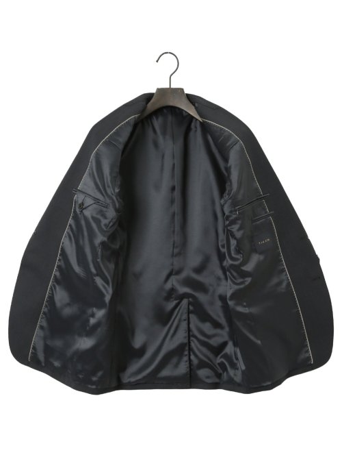 ウール混 スリムフィット 2ボタン3ピーススーツ 杢ヘリンボン紺