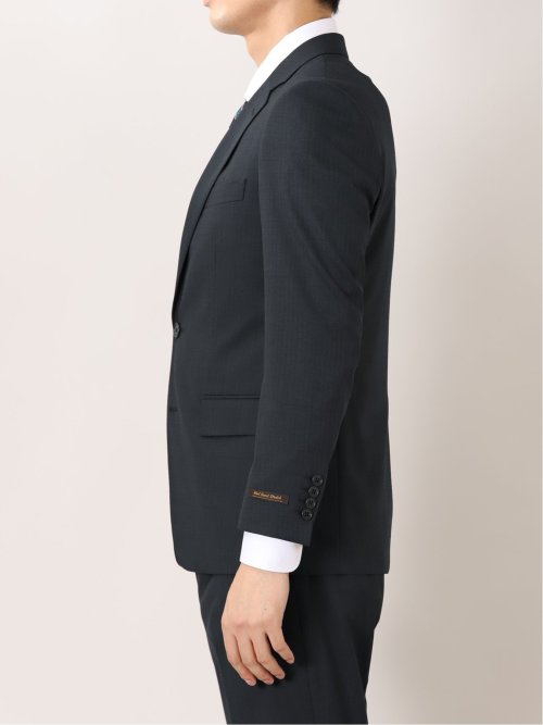 ウール混 スリムフィット 2ボタン3ピーススーツ 杢ヘリンボン紺