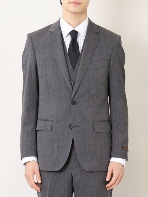 ウール混 スリムフィット 2ボタン3ピーススーツ ヘリンボングレー