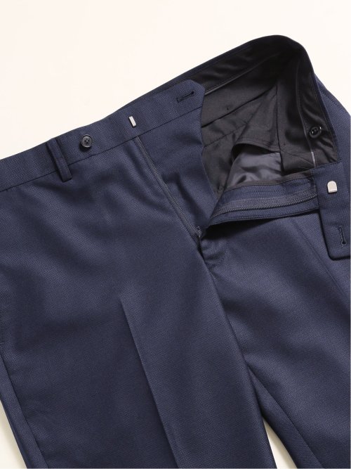 シルク混ウール レギュラーフィット 2ボタン3ピーススーツ 組織紺