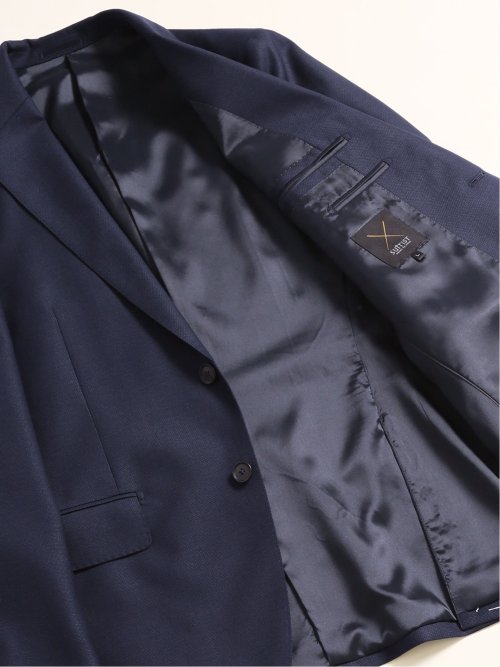 シルク混ウール レギュラーフィット 2ボタン3ピーススーツ 組織紺(S 75