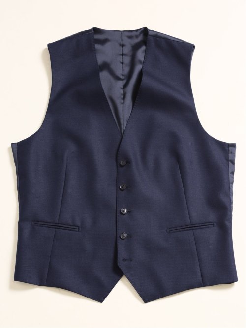 シルク混ウール レギュラーフィット 2ボタン3ピーススーツ 組織紺