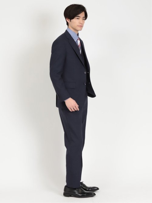 ウール混ストレッチ レギュラーフィット 2ボタンコーディネート3ピーススーツ 組織紺