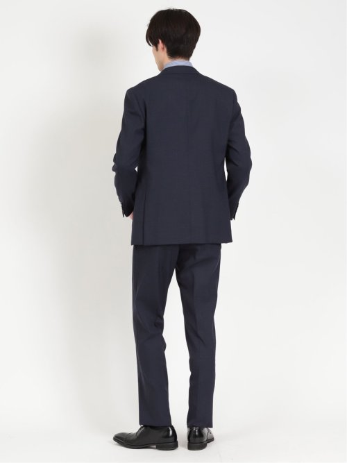 ウール混ストレッチ レギュラーフィット 2ボタンコーディネート3ピーススーツ 組織紺