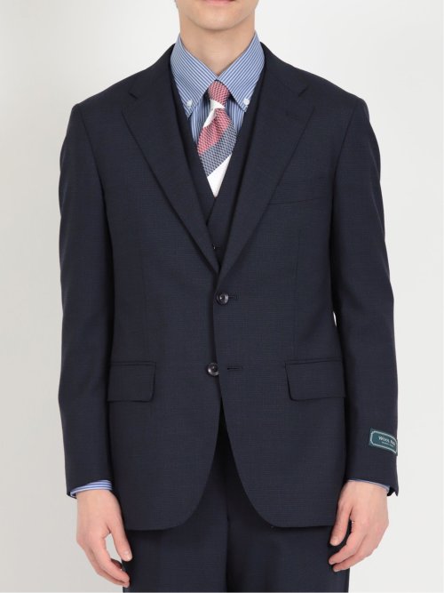 ウール混ストレッチ レギュラーフィット 2ボタンコーディネート3ピーススーツ 組織紺