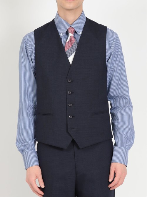 ウール混ストレッチ レギュラーフィット 2ボタンコーディネート3ピーススーツ 組織紺