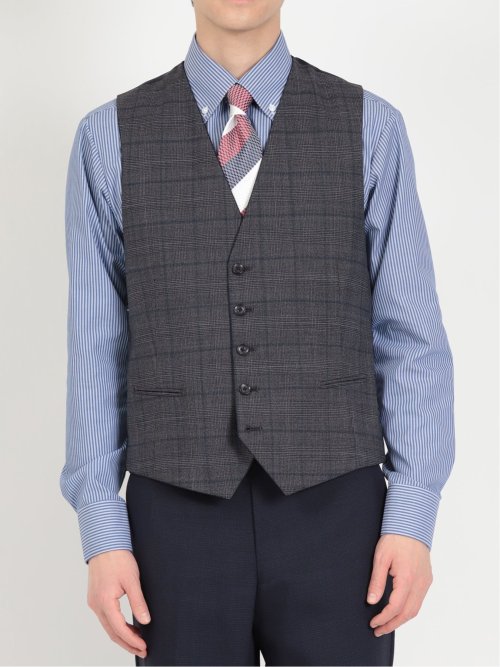 ウール混ストレッチ レギュラーフィット 2ボタンコーディネート3ピーススーツ 組織紺