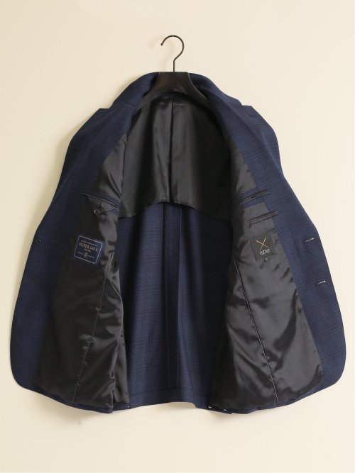 シルク混ウール レギュラーフィット 2ボタン3ピーススーツ 組織紺