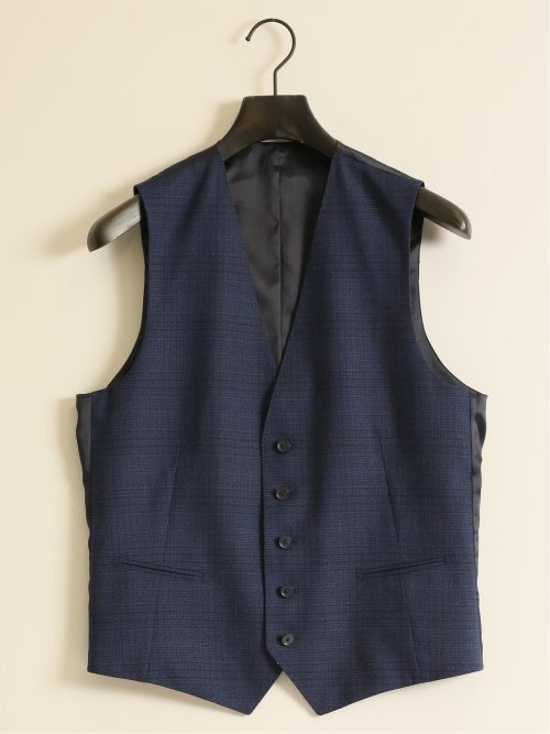 シルク混ウール レギュラーフィット 2ボタン3ピーススーツ 組織紺