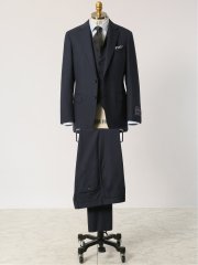 シルク混ウール レギュラーフィット 2ボタン3ピーススーツ 無地紺