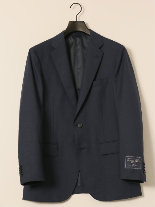シルク混ウール レギュラーフィット 2ボタン3ピーススーツ 無地紺