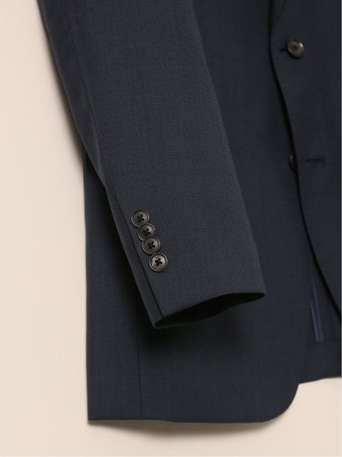 シルク混ウール レギュラーフィット 2ボタン3ピーススーツ 無地紺