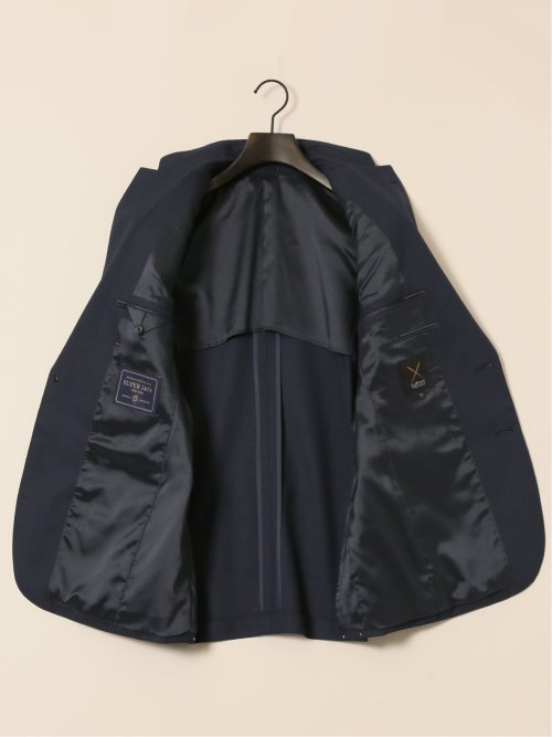 シルク混ウール レギュラーフィット 2ボタン3ピーススーツ 無地紺