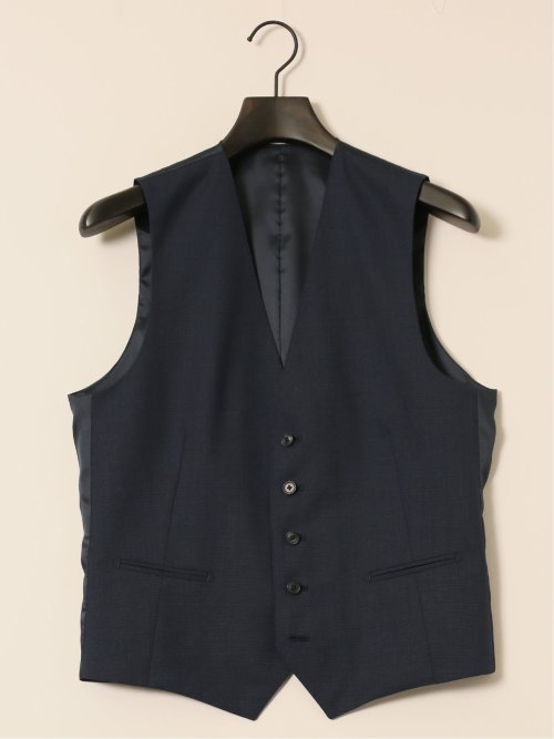 シルク混ウール レギュラーフィット 2ボタン3ピーススーツ 無地紺