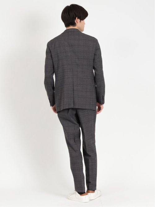 ウール混 軽量 2ボタン2ピーススーツ グレンチェックグレー