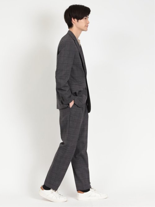 ウール混 軽量 2ボタン2ピーススーツ グレンチェックグレー