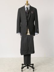 シルク混ウール レギュラーフィット 2ボタン3ピーススーツ 無地グレー