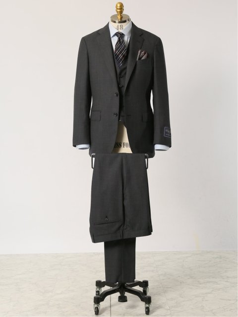 シルク混ウール レギュラーフィット 2ボタン3ピーススーツ 無地グレー