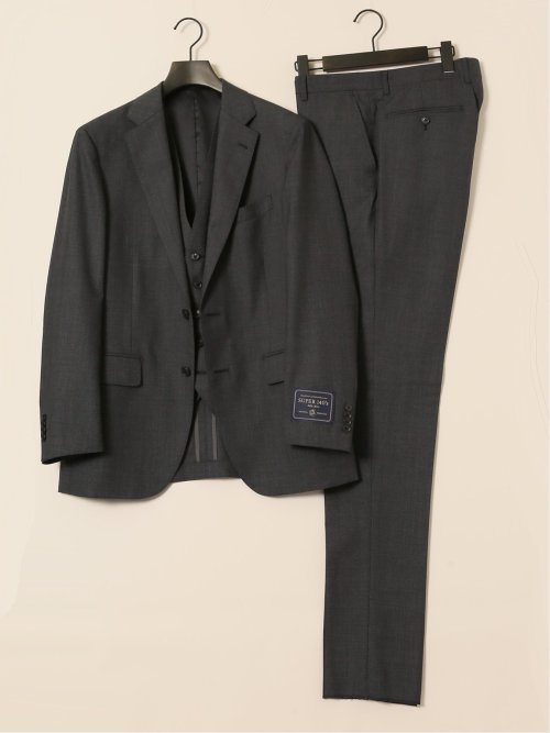 シルク混ウール レギュラーフィット 2ボタン3ピーススーツ 無地グレー