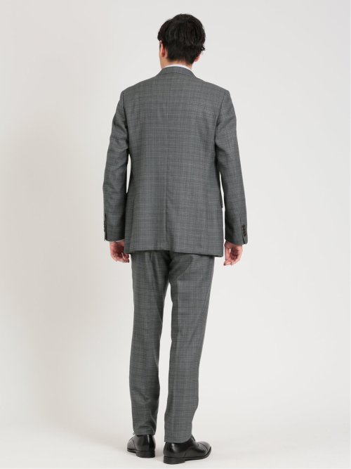シルク混ウール レギュラーフィット 2ボタン3ピーススーツ 杢チェック