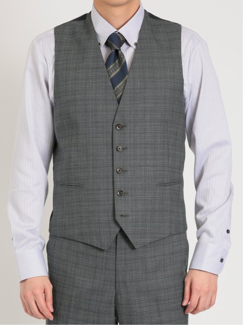 シルク混ウール レギュラーフィット 2ボタン3ピーススーツ 杢チェック