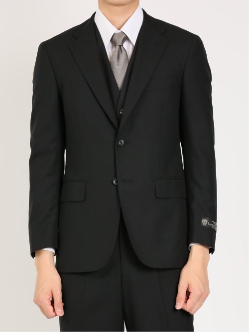 ウール レギュラーフィット 2ボタン3ピーススーツ 無地黒