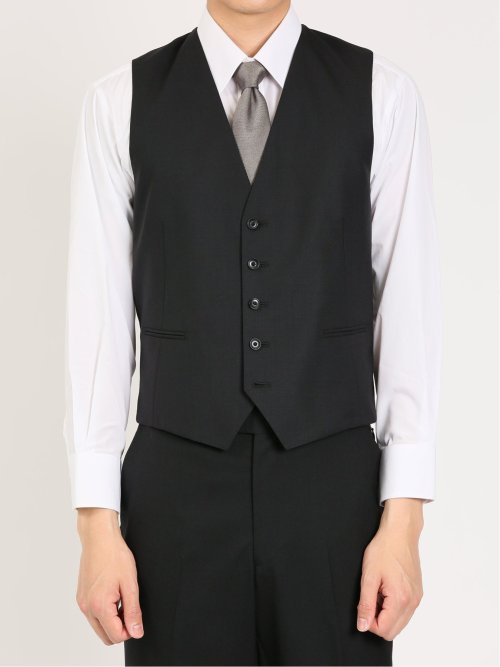 ウール レギュラーフィット 2ボタン3ピーススーツ 無地黒