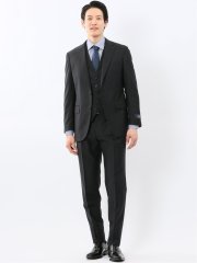 マルゾット ウール レギュラーフィット 2ボタン 3ピース スーツ 組織黒